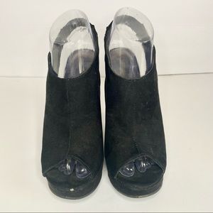 Carlos Black Suede Wedge Heels with Elastic Back